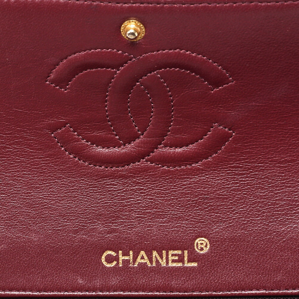 CHANEL Lambskin Matelasse Double Flap 25cm Square Chain Shoulder Black Gold-Tone Hardware, Pre-Owned
