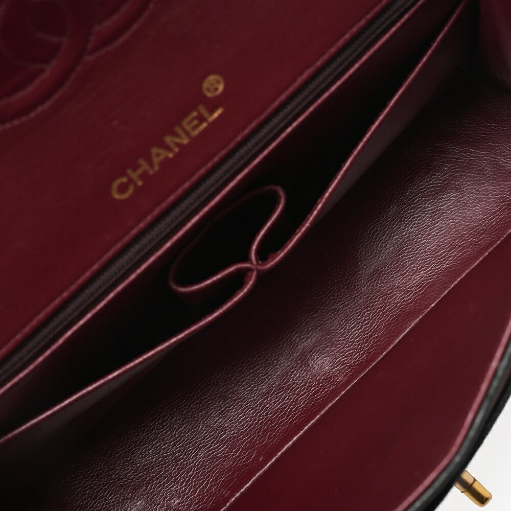 CHANEL Lambskin Matelasse Double Flap 25cm Square Chain Shoulder Black Gold-Tone Hardware, Pre-Owned