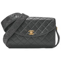 CHANEL Handbag Matelasse Round Flap One Shoulder Bag Single Lambskin Black Gold-Tone Hardware, Pre-Owned