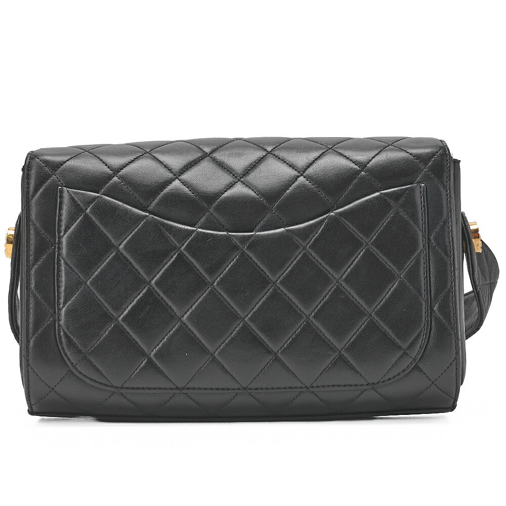 CHANEL Handbag Matelasse Round Flap One Shoulder Bag Single Lambskin Black Gold-Tone Hardware, Pre-Owned