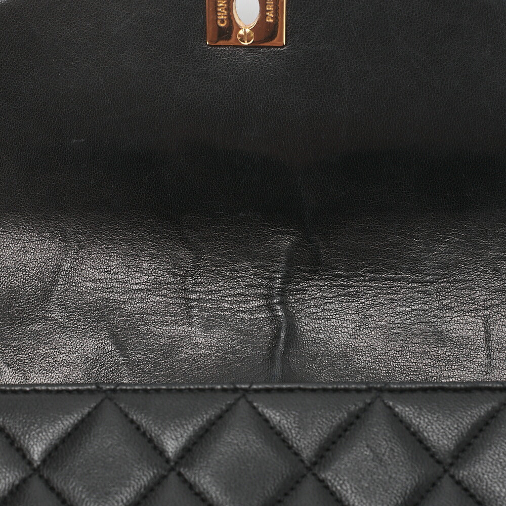 CHANEL Handbag Matelasse Round Flap One Shoulder Bag Single Lambskin Black Gold-Tone Hardware, Pre-Owned