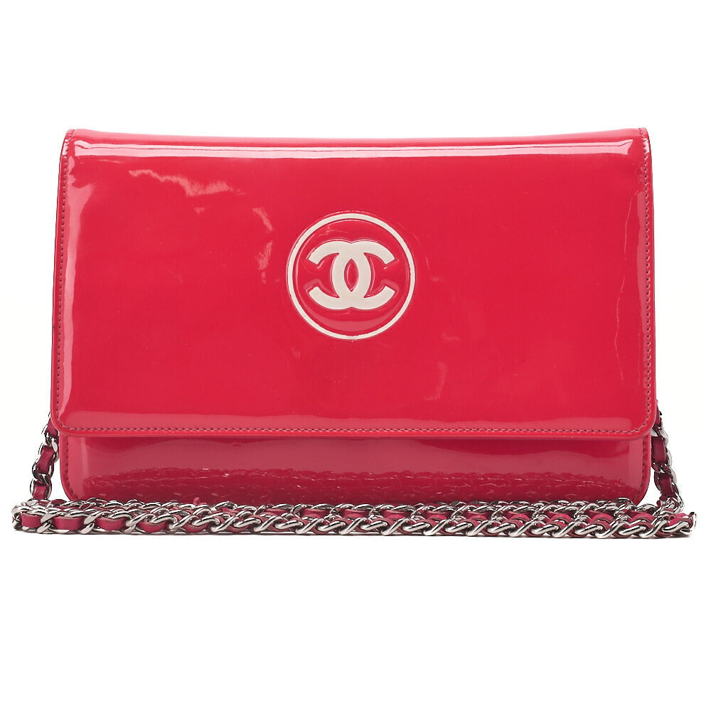CHANEL Lambskin x Enamel Cocomark Chain Wallet Pink Silver-Tone Hardware, Pre-Owned