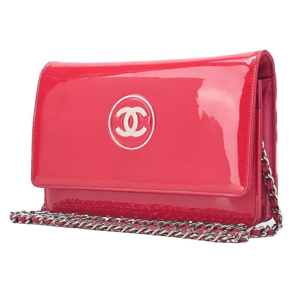 CHANEL Lambskin x Enamel Cocomark Chain Wallet Pink Silver-Tone Hardware, Pre-Owned