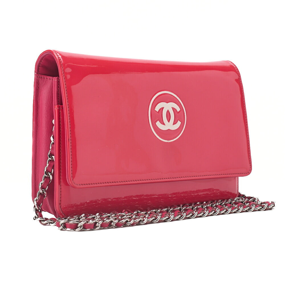 CHANEL Lambskin x Enamel Cocomark Chain Wallet Pink Silver-Tone Hardware, Pre-Owned