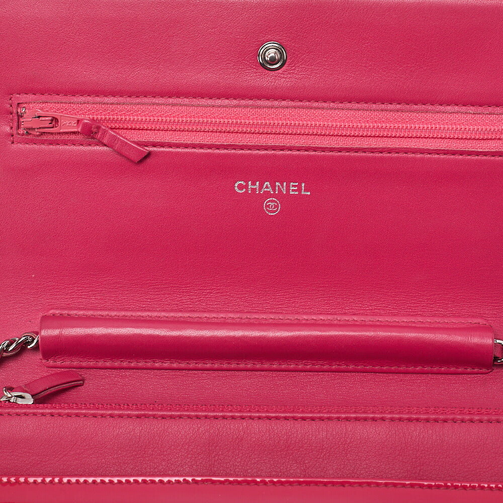 CHANEL Lambskin x Enamel Cocomark Chain Wallet Pink Silver-Tone Hardware, Pre-Owned