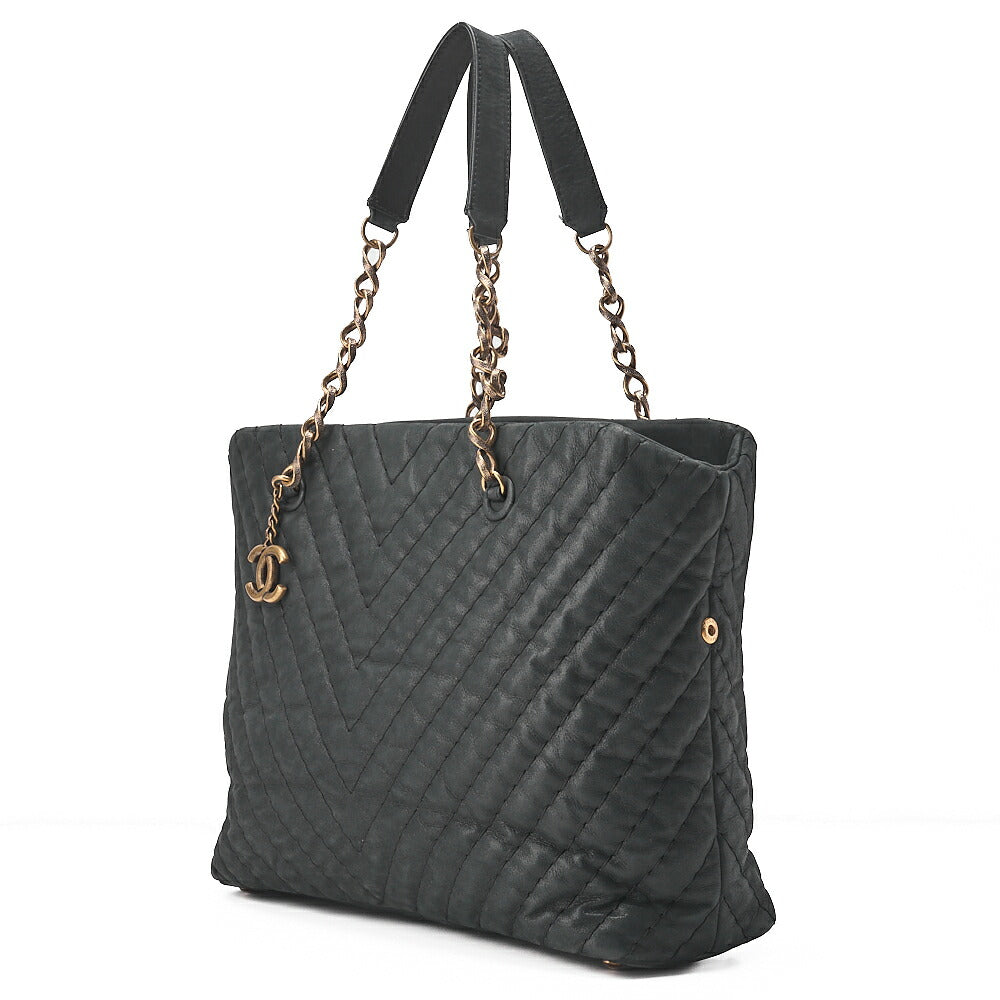 CHANEL Sparkle Leather Chevron Coco Charm Chain Tote Black Gold -Tone Hardware, Pre-Owned