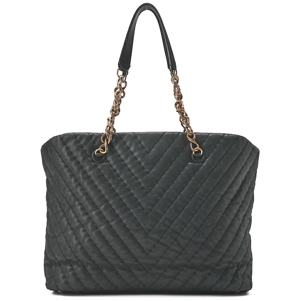 CHANEL Sparkle Leather Chevron Coco Charm Chain Tote Black Gold -Tone Hardware, Pre-Owned