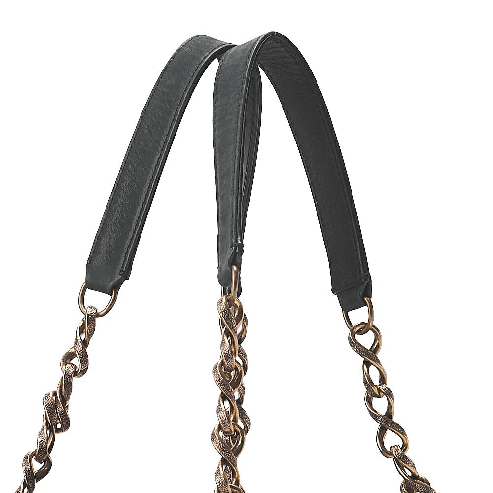 CHANEL Sparkle Leather Chevron Coco Charm Chain Tote Black Gold -Tone Hardware, Pre-Owned