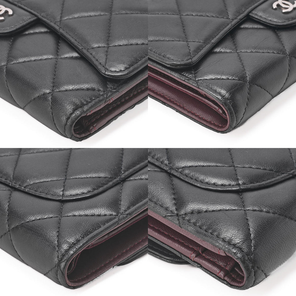 CHANEL Matelasse Tri-Fold Wallet Lambskin Black Gold-Tone Hardware, Pre-Owned