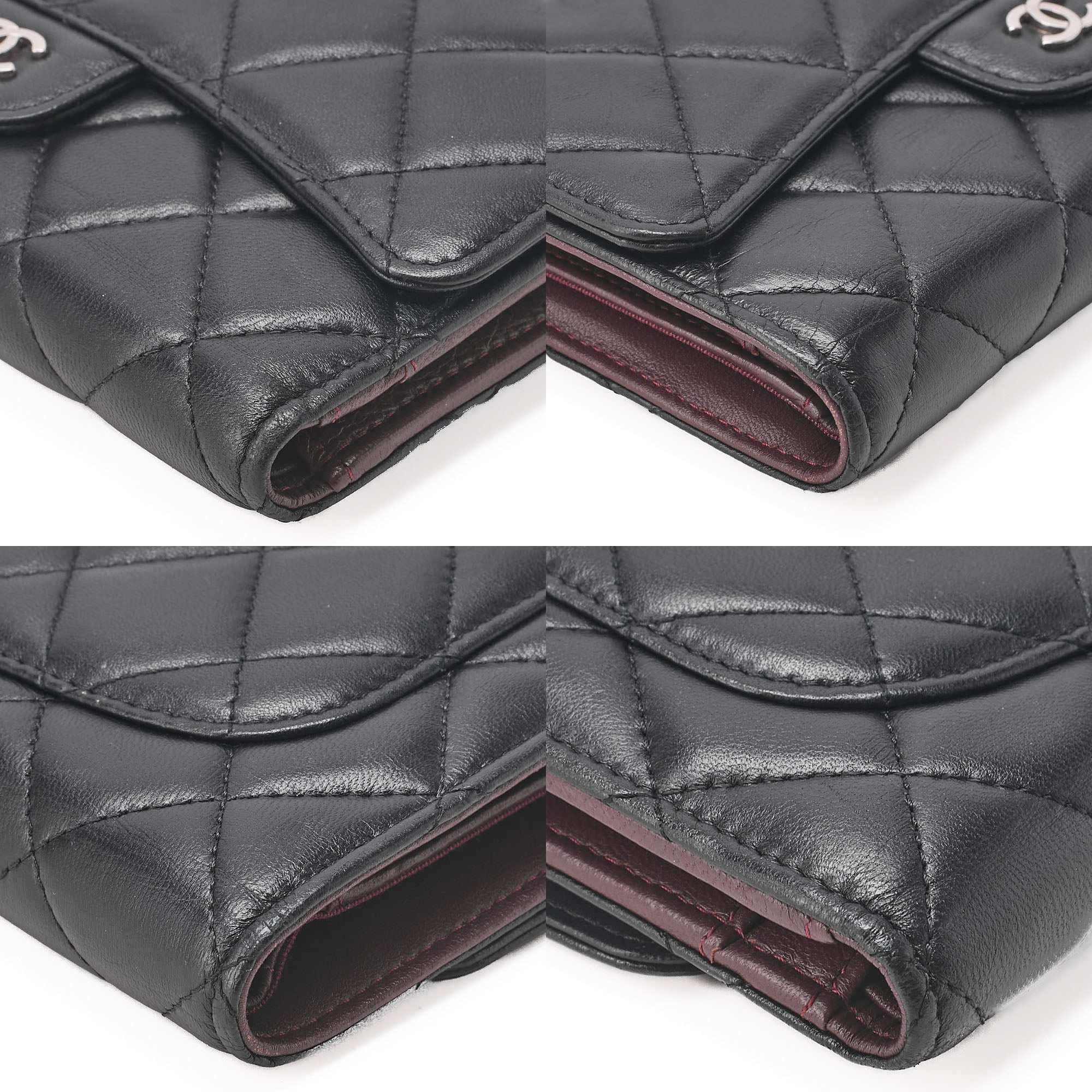 CHANEL Matelasse Tri-Fold Wallet Lambskin Black Gold-Tone Hardware, Pre-Owned