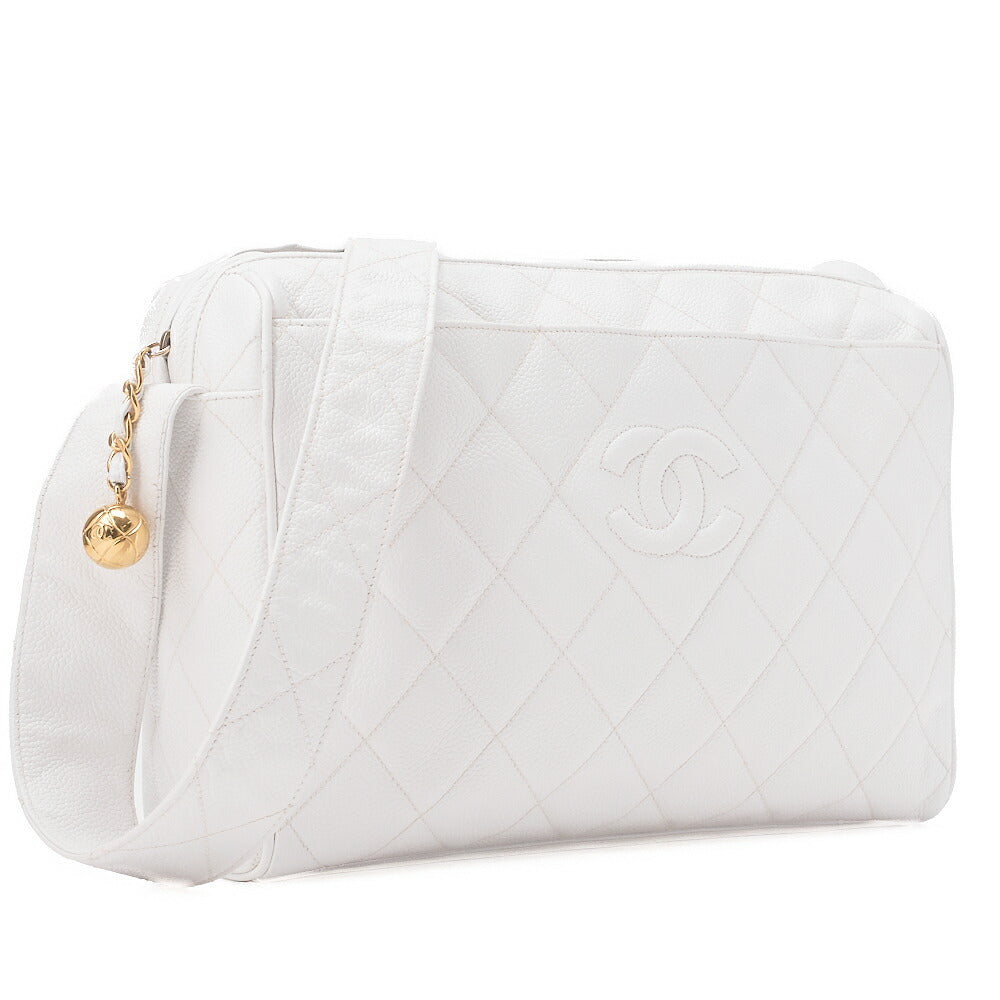 CHANEL Caviar Skin Cocomark Ball Charm Chain Shoulder White Gold -Tone Hardware, Pre-Owned