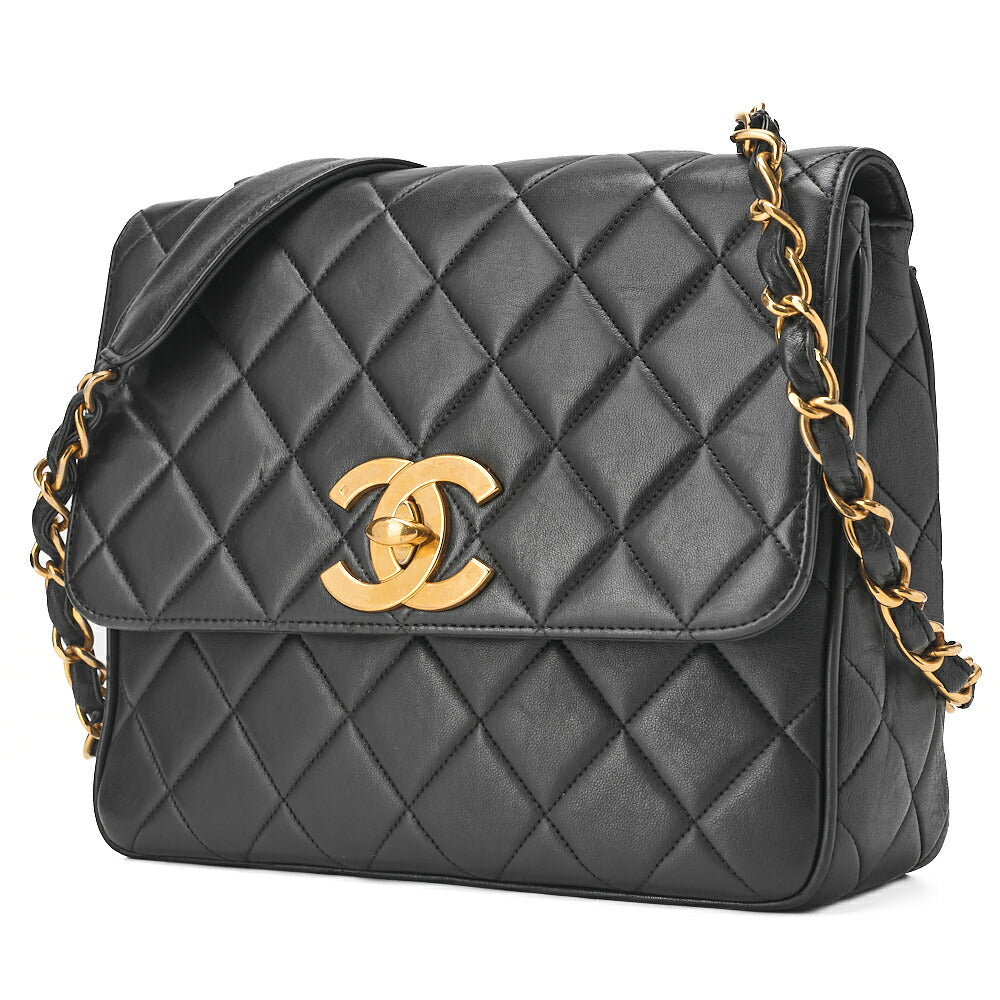 CHANEL Lambskin Matelasse Deca Coco Single Chain Shoulder Black Gold -Tone Hardware, Pre-Owned