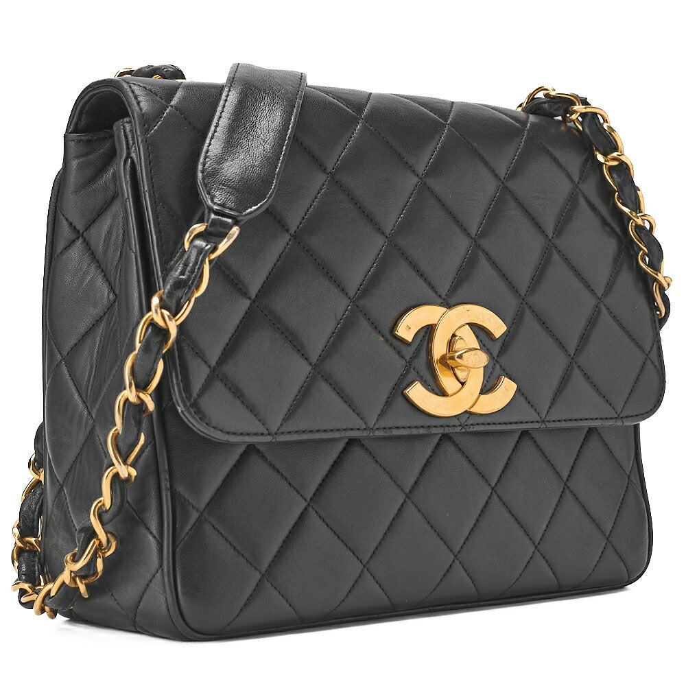 CHANEL Lambskin Matelasse Deca Coco Single Chain Shoulder Black Gold -Tone Hardware, Pre-Owned