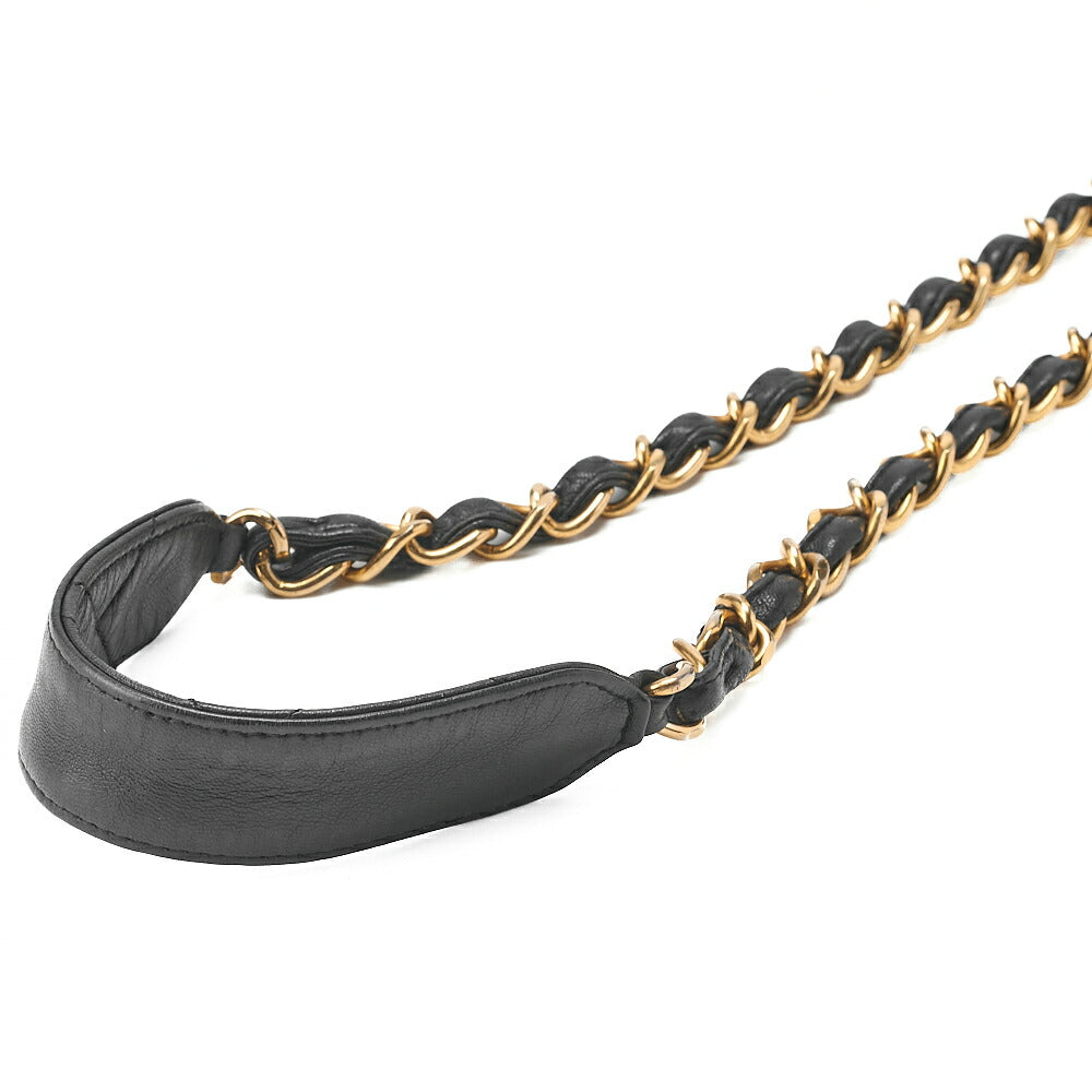 CHANEL Lambskin Matelasse Deca Coco Single Chain Shoulder Black Gold -Tone Hardware, Pre-Owned