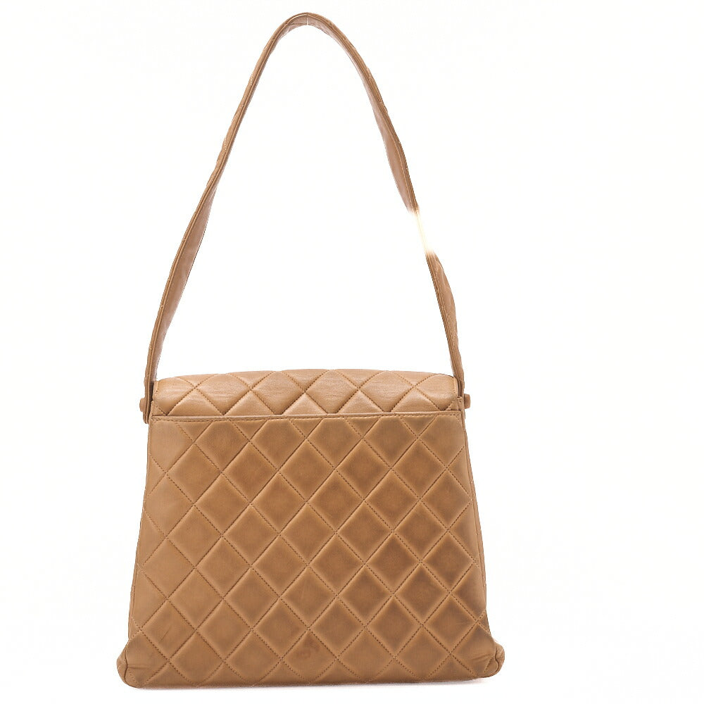 CHANEL One Shoulder Bag Matelasse Turnlock Single Flap Lambskin Beige Gold-Tone Hardware, Pre-Owned