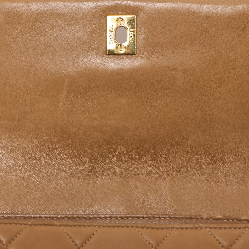 CHANEL One Shoulder Bag Matelasse Turnlock Single Flap Lambskin Beige Gold-Tone Hardware, Pre-Owned