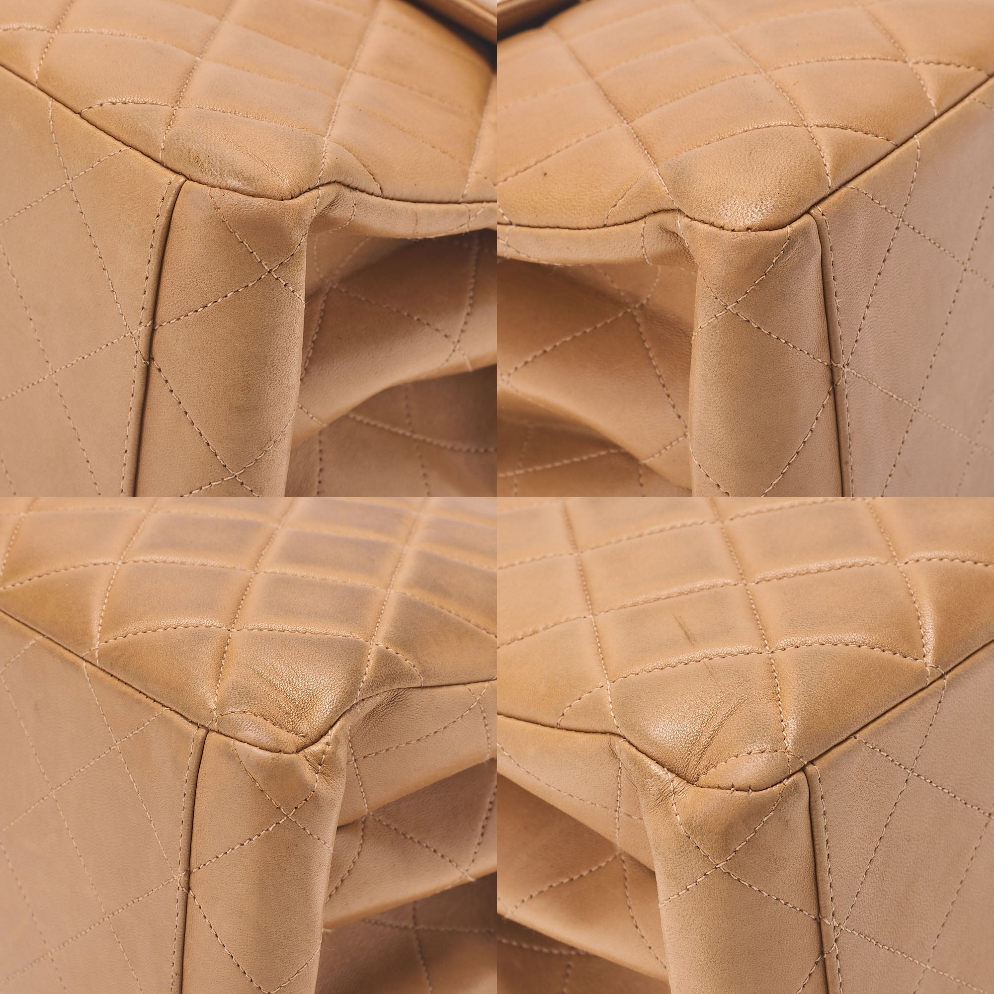 CHANEL One Shoulder Bag Matelasse Turnlock Single Flap Lambskin Beige Gold-Tone Hardware, Pre-Owned