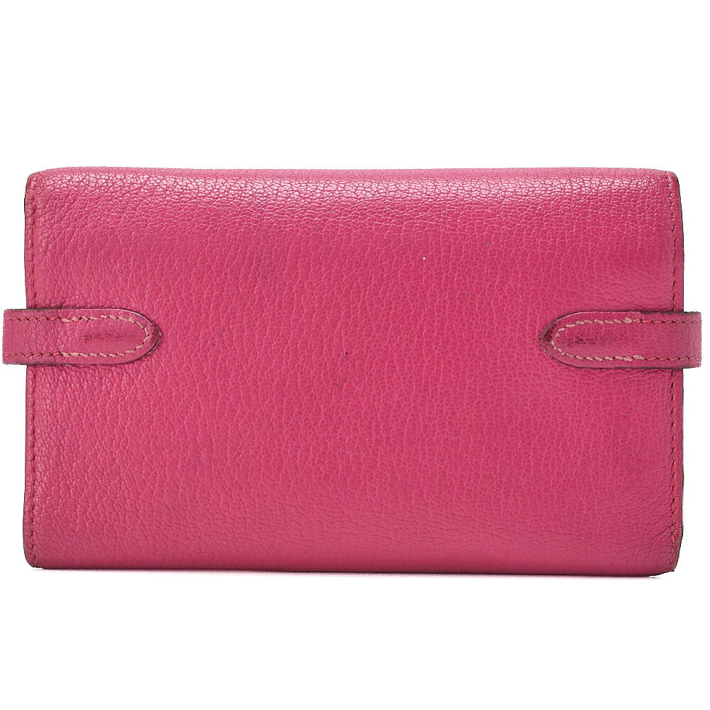 HERMES Kelly Wallet 3-Fold Long Wallet Chevre Rose Pink Silver-Tone Hardware, Pre-Owned