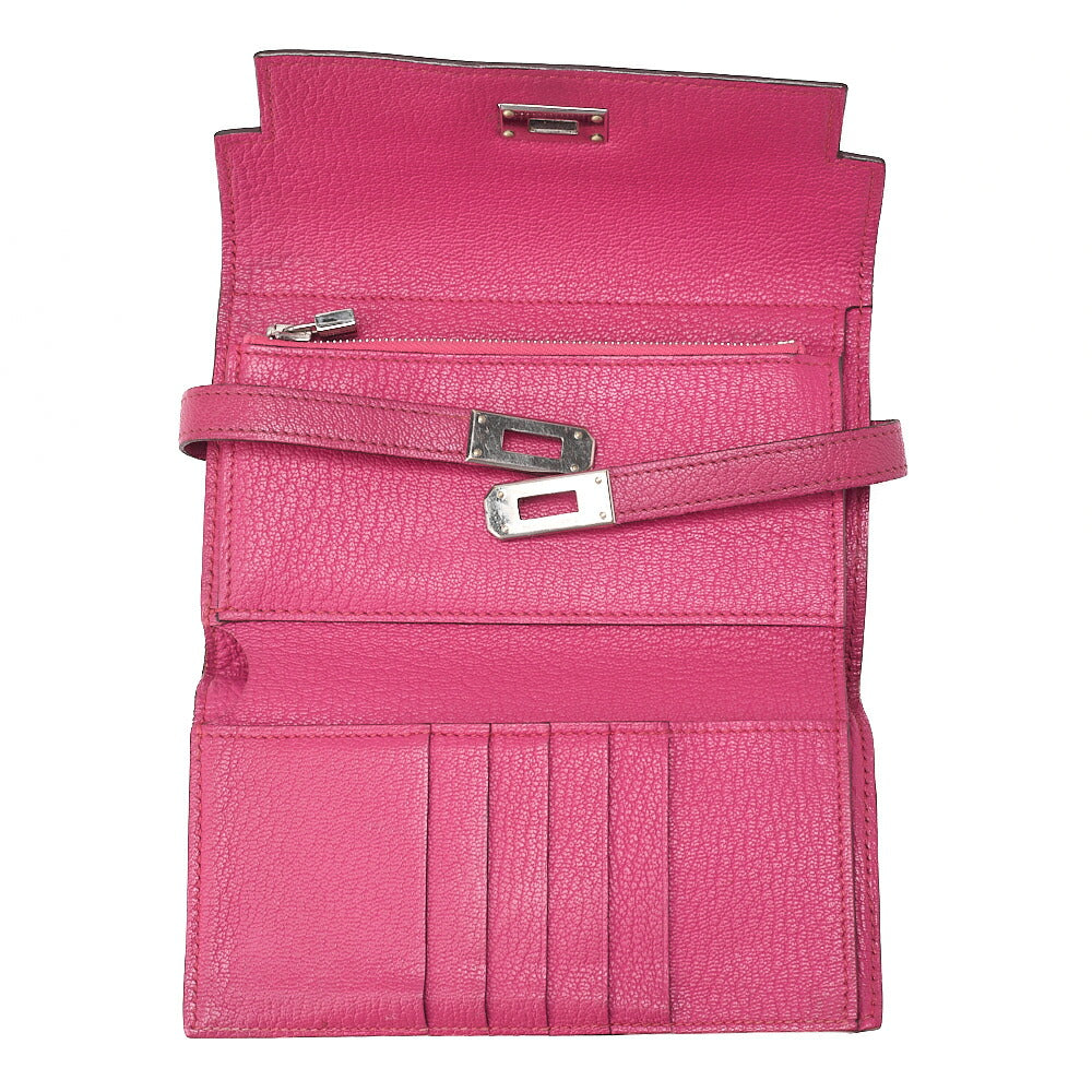 HERMES Kelly Wallet 3-Fold Long Wallet Chevre Rose Pink Silver-Tone Hardware, Pre-Owned