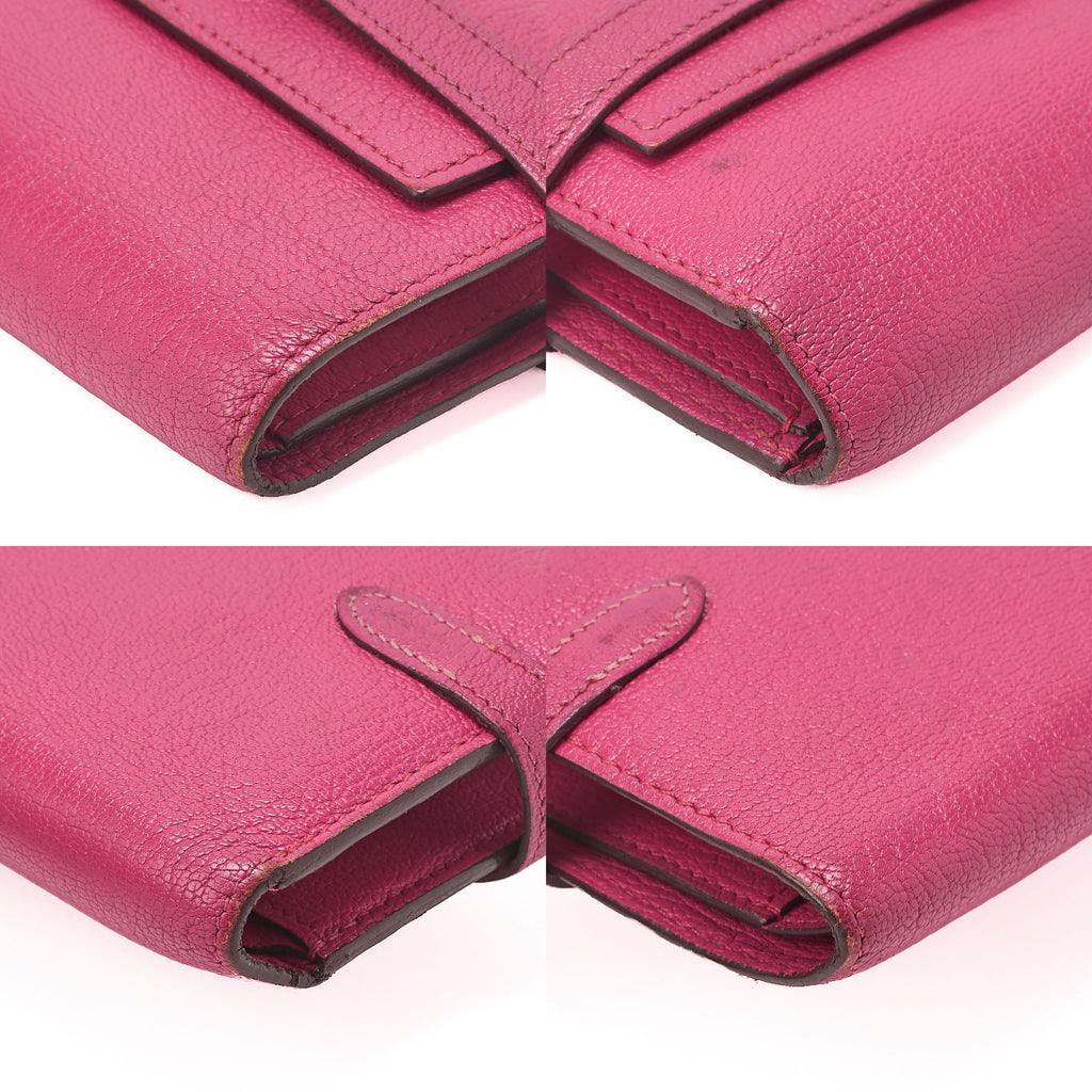 HERMES Kelly Wallet 3-Fold Long Wallet Chevre Rose Pink Silver-Tone Hardware, Pre-Owned