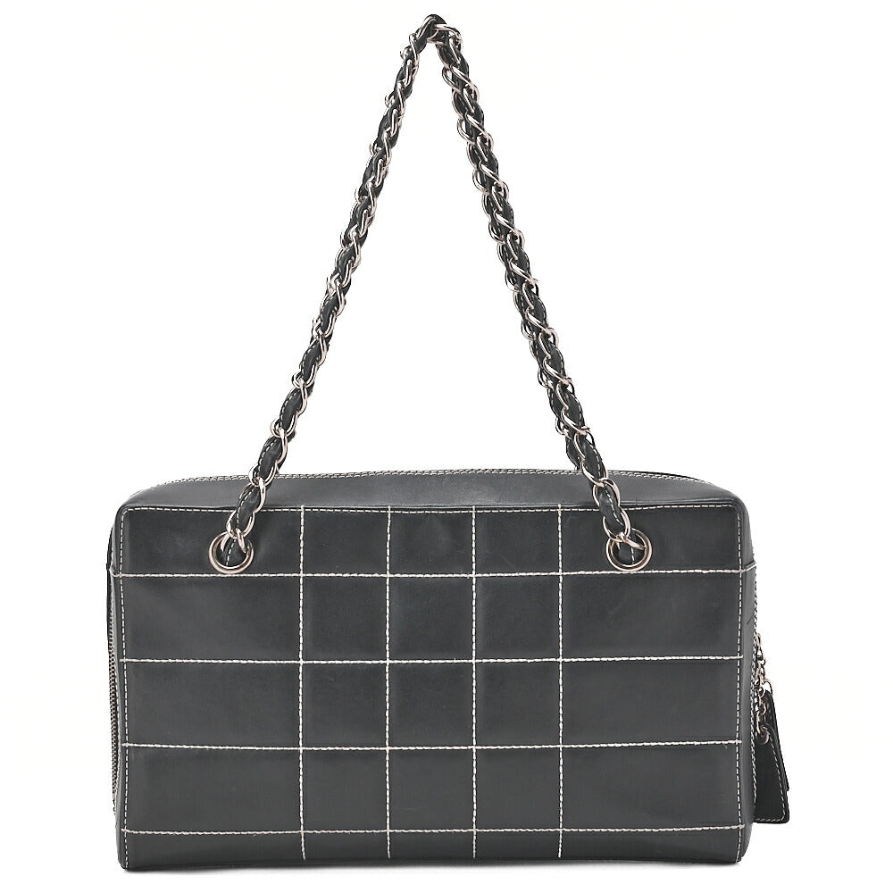 CHANEL Shoulder Bag Calfskin Chocolate Bar Coco Mark Black Silver-Tone Hardware, Pre-Owned