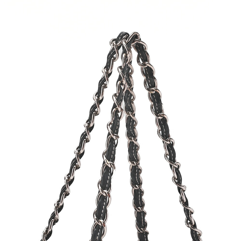 CHANEL Shoulder Bag Calfskin Chocolate Bar Coco Mark Black Silver-Tone Hardware, Pre-Owned