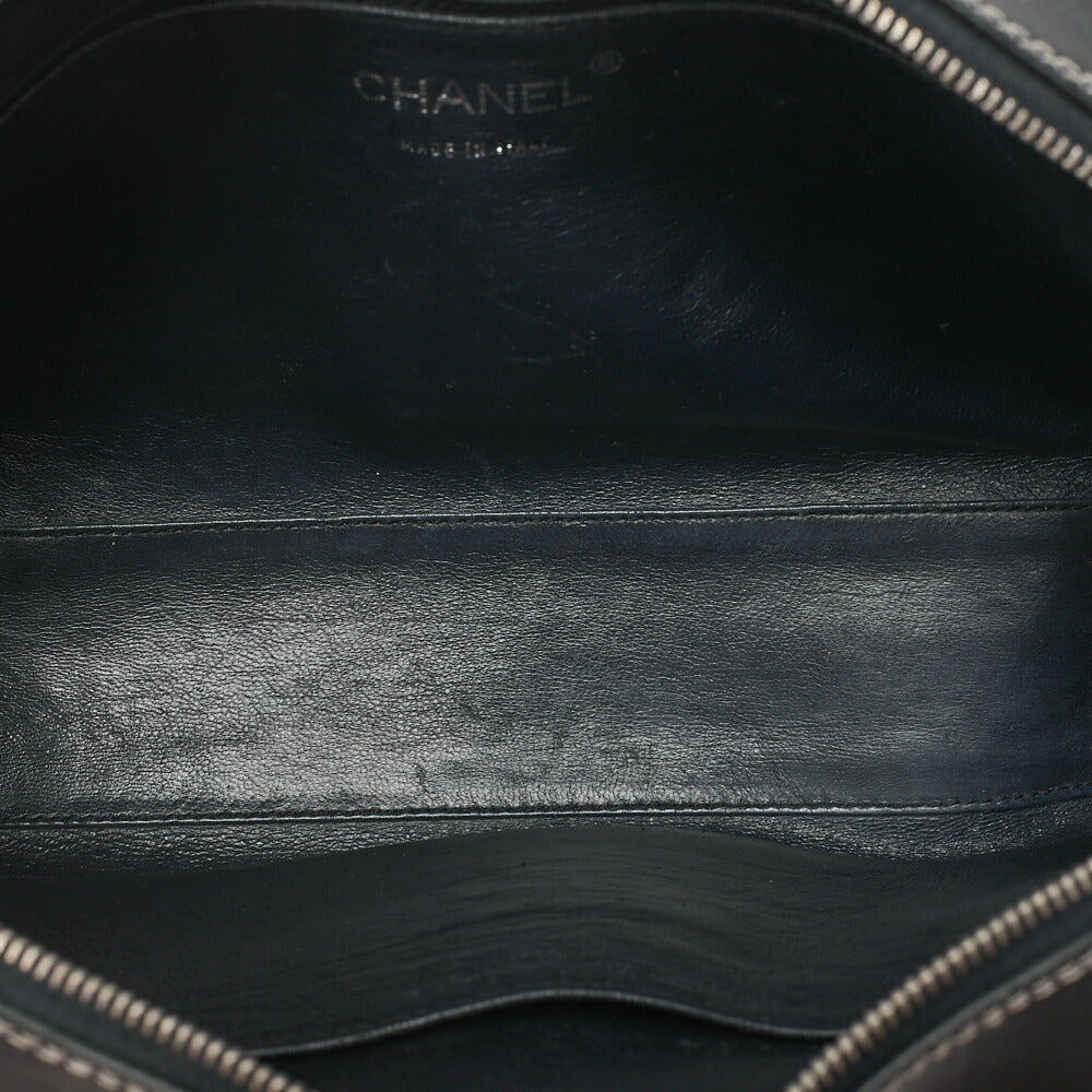 CHANEL Shoulder Bag Calfskin Chocolate Bar Coco Mark Black Silver-Tone Hardware, Pre-Owned
