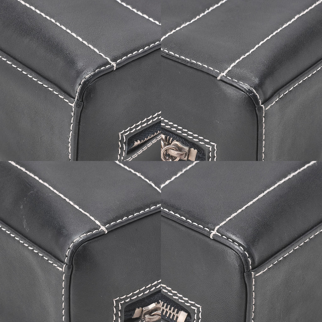 CHANEL Shoulder Bag Calfskin Chocolate Bar Coco Mark Black Silver-Tone Hardware, Pre-Owned