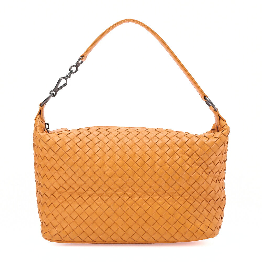 BOTTEGA VENETA Intrecciato Lambskin One Shoulder Bag Orange Black-Tone Hardware, Pre-Owned