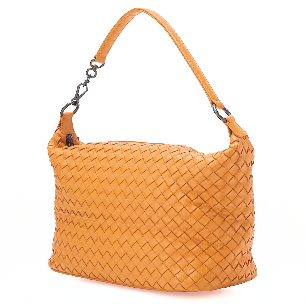 BOTTEGA VENETA Intrecciato Lambskin One Shoulder Bag Orange Black-Tone Hardware, Pre-Owned