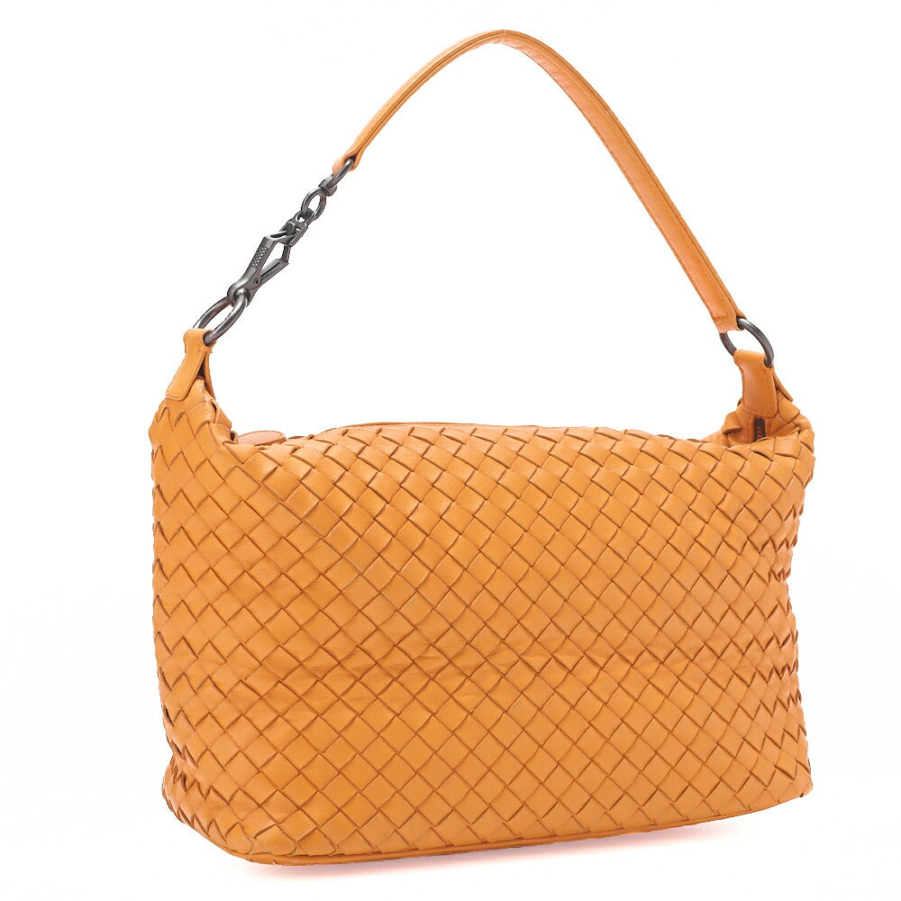 BOTTEGA VENETA Intrecciato Lambskin One Shoulder Bag Orange Black-Tone Hardware, Pre-Owned