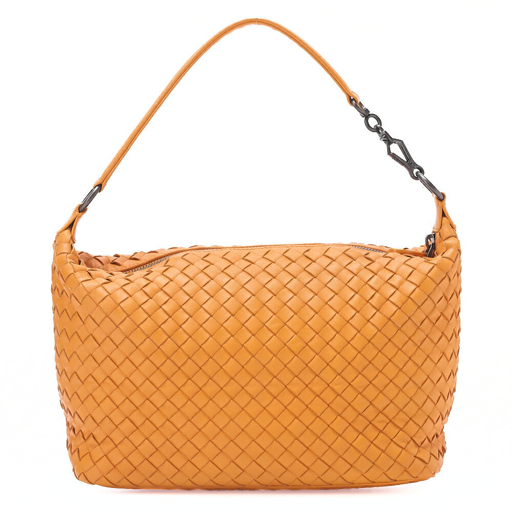 BOTTEGA VENETA Intrecciato Lambskin One Shoulder Bag Orange Black-Tone Hardware, Pre-Owned