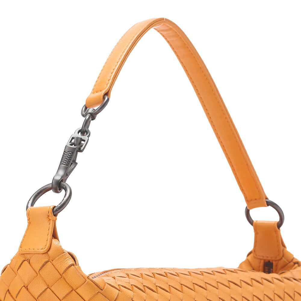 BOTTEGA VENETA Intrecciato Lambskin One Shoulder Bag Orange Black-Tone Hardware, Pre-Owned