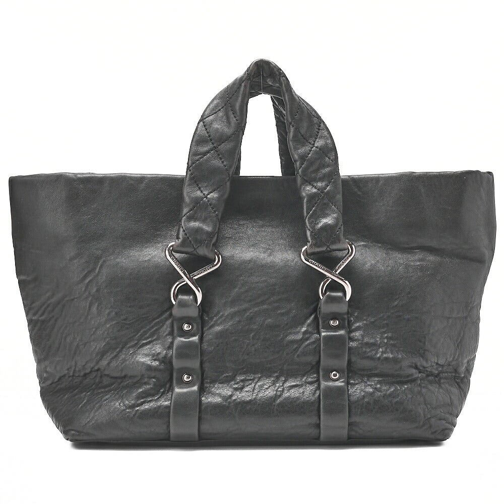 CHANEL Lambskin Matelasse 2.55 Lock Handbag Black Silver -Tone Hardware, Pre-Owned