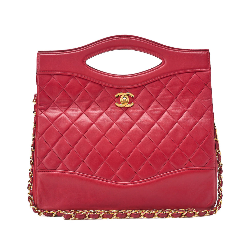 CHANEL Matelasse  Chain Shoulder Bag Tote 2way Lambskin Red Gold-Tone Hardware, Pre-Owned