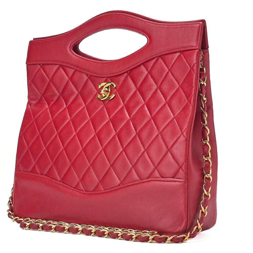 CHANEL Matelasse  Chain Shoulder Bag Tote 2way Lambskin Red Gold-Tone Hardware, Pre-Owned