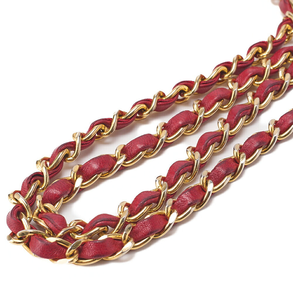 CHANEL Matelasse  Chain Shoulder Bag Tote 2way Lambskin Red Gold-Tone Hardware, Pre-Owned