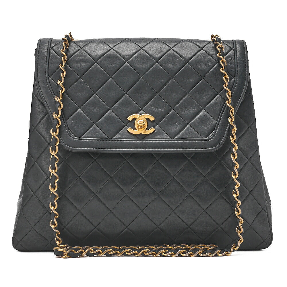 CHANEL Lambskin Matelasse Trapezoidal Single Chain Shoulder Bag Black Gold-Tone Hardware, Pre-Owned