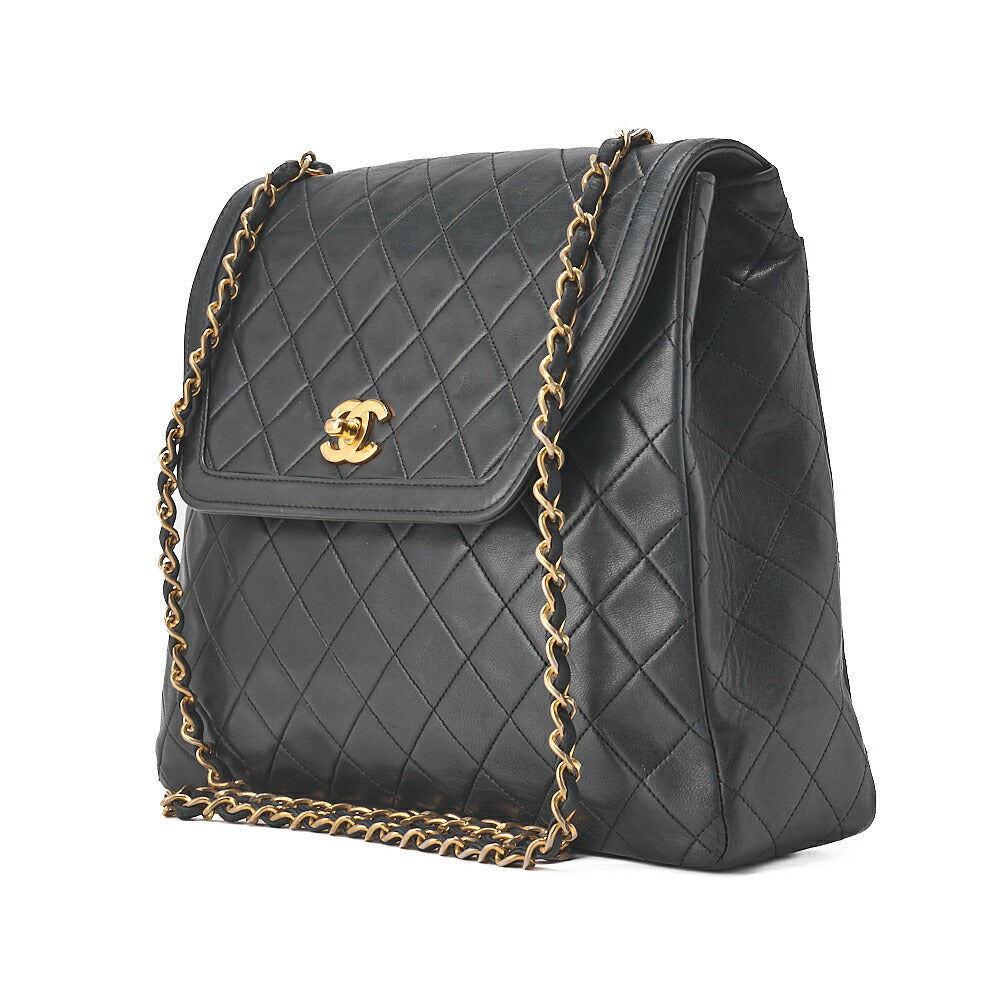 CHANEL Lambskin Matelasse Trapezoidal Single Chain Shoulder Bag Black Gold-Tone Hardware, Pre-Owned