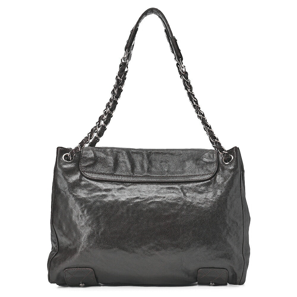 CHANEL Matelasse Outside Pocket Chain Shoulder Caviar Skin Dark Brown Silver-Tone Hardware, Pre-Owned