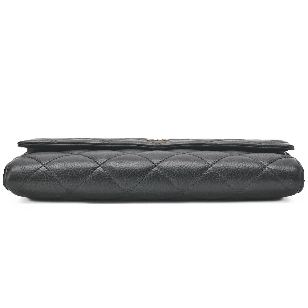 CHANEL Matelasse  Bi-fold Long Wallet Caviar Skin Black Gold-Tone Hardware, Pre-Owned