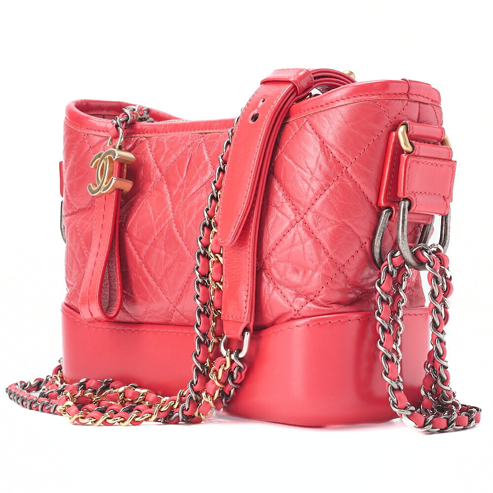 CHANEL Chain Shoulder Bag Matelasse Gabrieldo Vintage Calf Red Silver x Gold -Tone Hardware, Pre-Owned