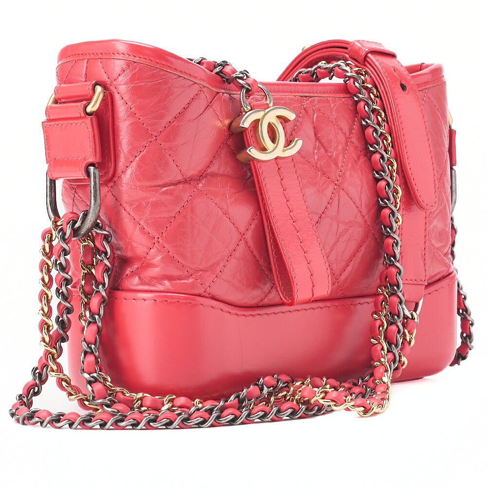 CHANEL Chain Shoulder Bag Matelasse Gabrieldo Vintage Calf Red Silver x Gold -Tone Hardware, Pre-Owned