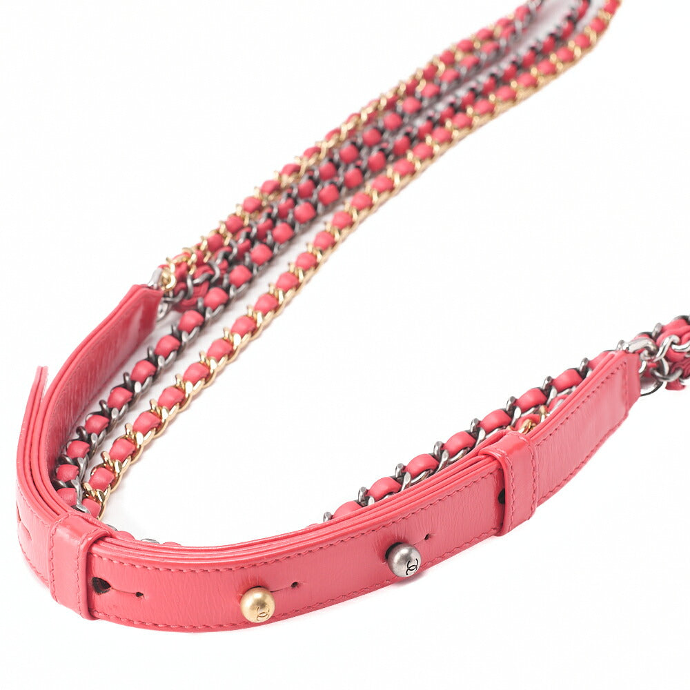 CHANEL Chain Shoulder Bag Matelasse Gabrieldo Vintage Calf Red Silver x Gold -Tone Hardware, Pre-Owned
