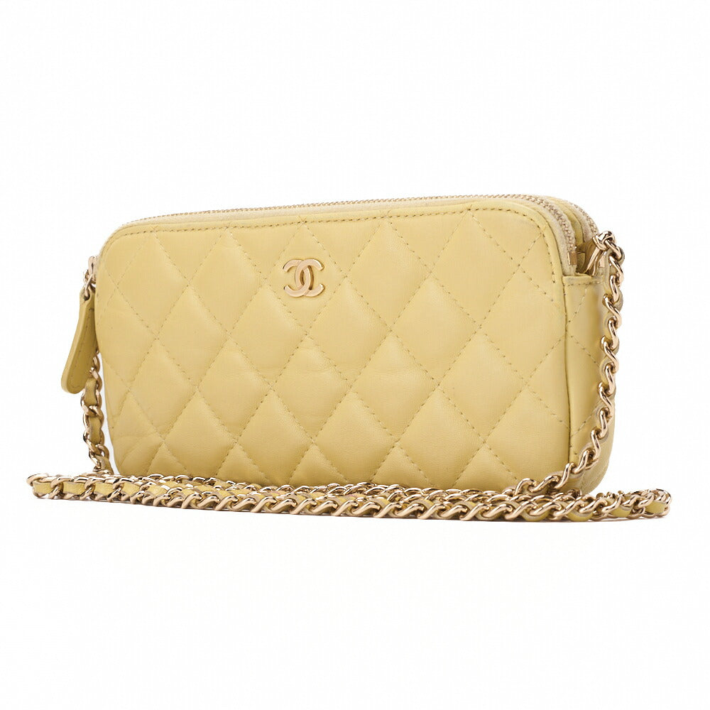 CHANEL Matelasse Chain Wallet Lambskin Yellow Gold-Tone Hardware, Pre-Owned