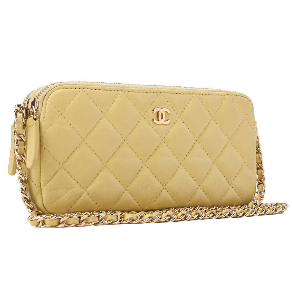 CHANEL Matelasse Chain Wallet Lambskin Yellow Gold-Tone Hardware, Pre-Owned