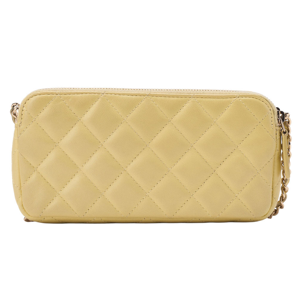 CHANEL Matelasse Chain Wallet Lambskin Yellow Gold-Tone Hardware, Pre-Owned