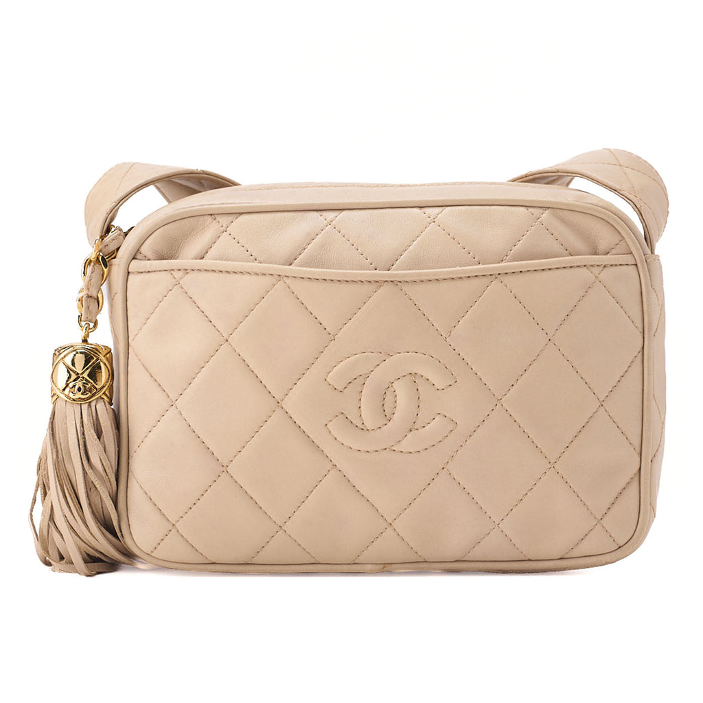 CHANEL Matelasse Coco Mark with Fringe Chain Shoulder Lambskin Ivory Gold-Tone Hardware, Pre-Owned
