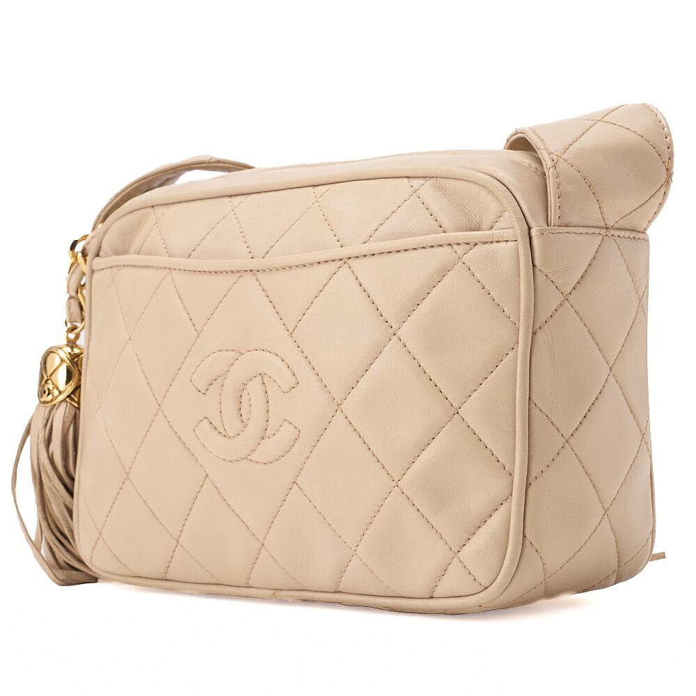 CHANEL Matelasse Coco Mark with Fringe Chain Shoulder Lambskin Ivory Gold-Tone Hardware, Pre-Owned