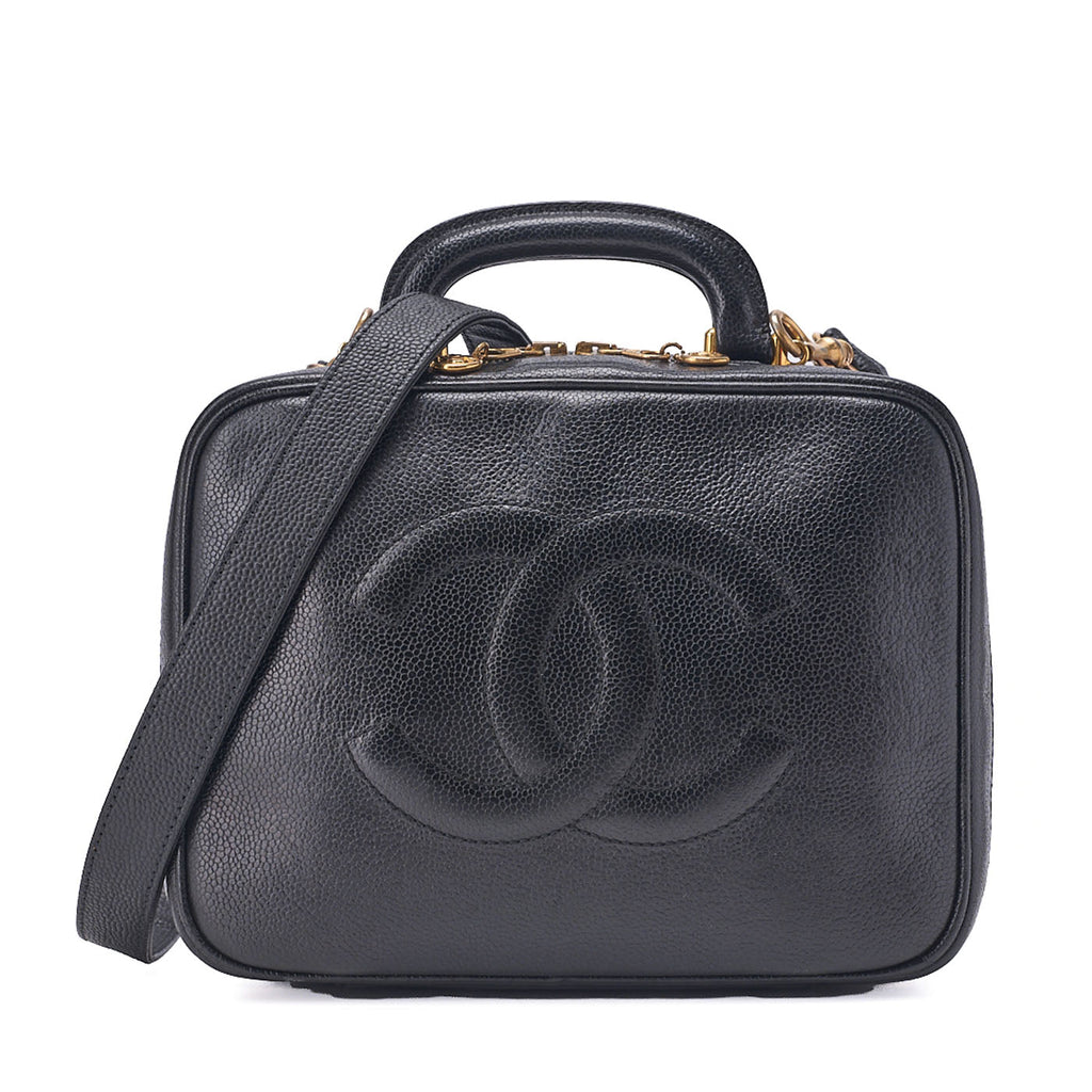 CHANEL Shoulder Bag Cocomark Vanity 2way Caviar Skin Black Gold-Tone Hardware, Pre-Owned